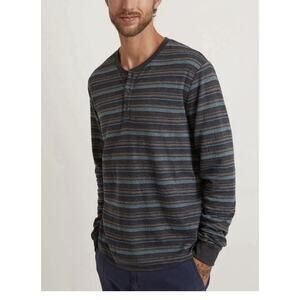 Marine Layer Shirt Mens Small Blue & Grey Striped Henley Double Knit Soft Baja